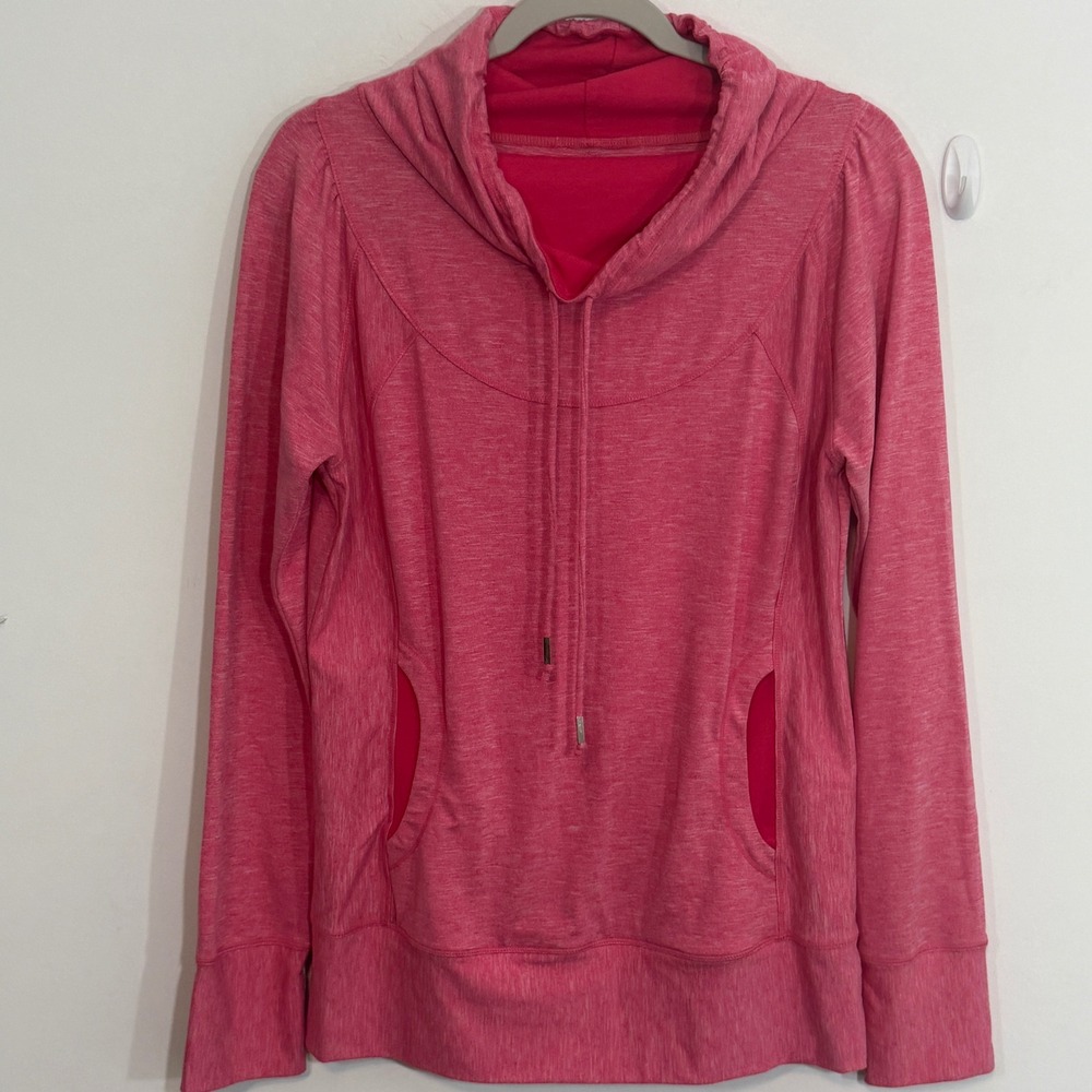 Prana Womens Ember Sweatshirt L Pink Heathered Cowl Neck Athleisure Yoga Comfy